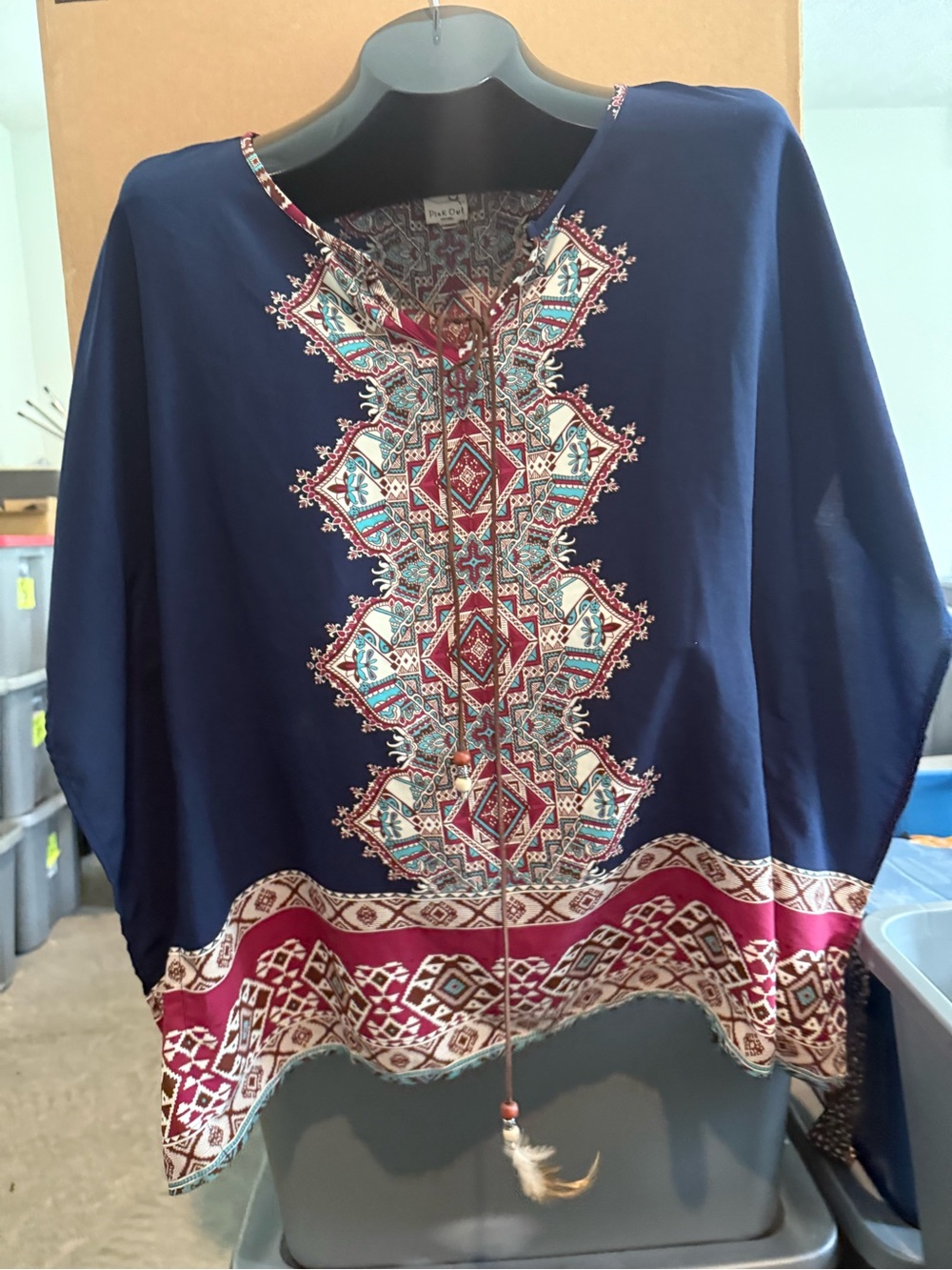 Boho Embroidered Navy & Burgundy Women's Top p83